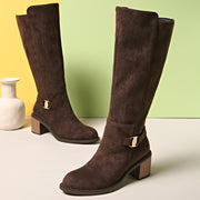 Women's Vintage-Inspired Pointed Toe Knee-High Boots Beige Fabric Casual Formal