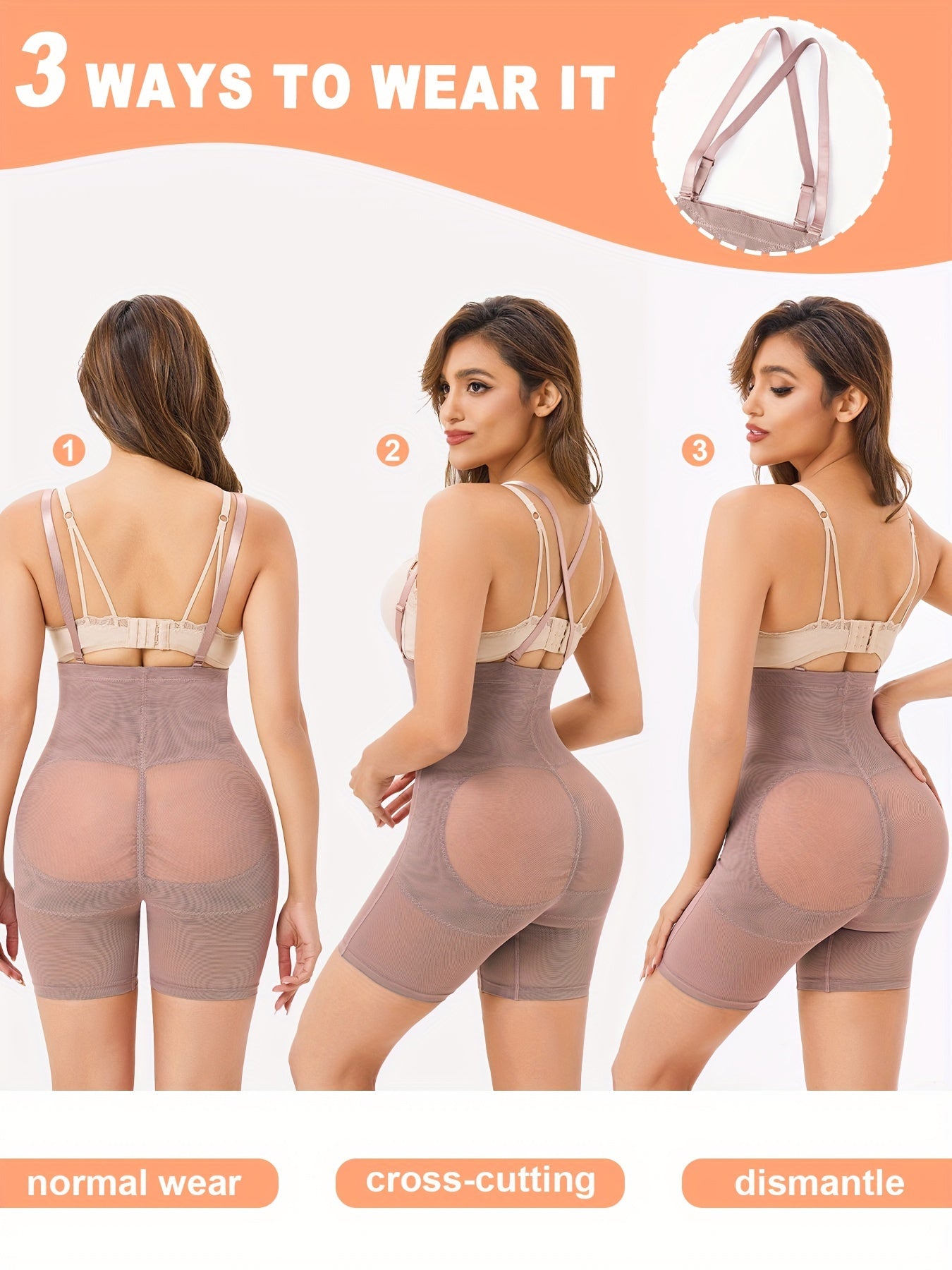 Women's High-Waist Shapewear Shorts with Removable Straps Tummy Control Slimming