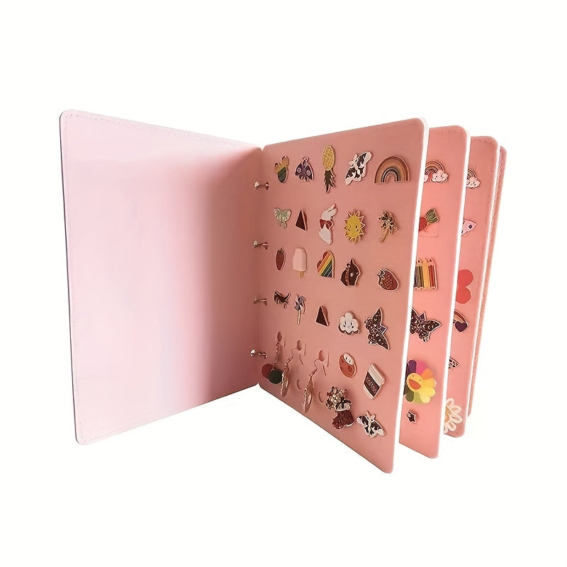 Pink Felt Jewelry Organizer for Earrings and Necklaces with Detachable Ring