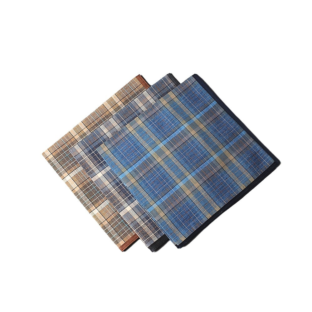 Set of 6 Men's Cotton Plaid Handkerchiefs 39.88cm for Sweating and Gift Giving