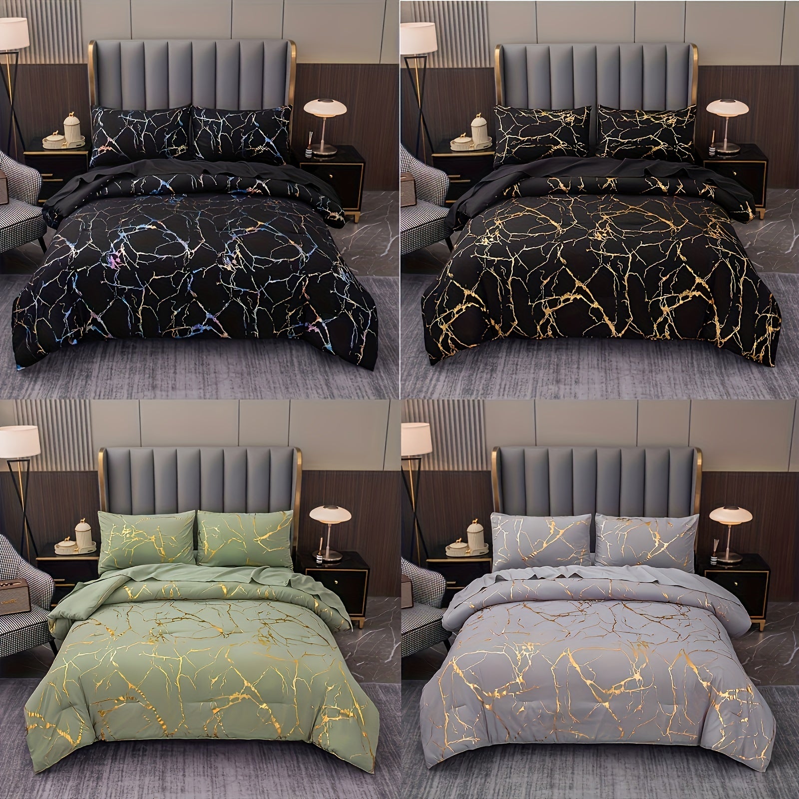 Luxury Comforter Set with Bronzing Marble Print 2/3 Piece Soft Skin-Friendly Bedding
