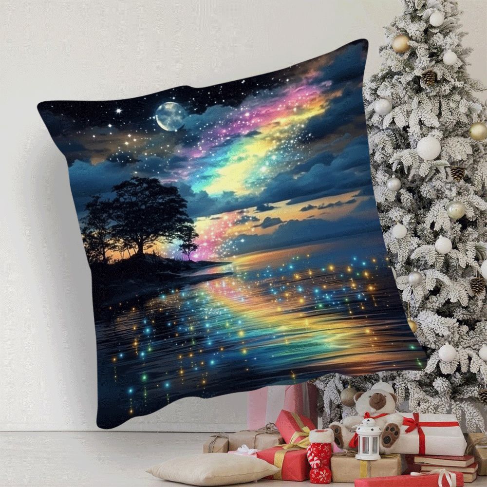 Starry Rainbow Tree of Life Decorative Cushion Cover 45.72x45.72 cm Polyester Machine Washable