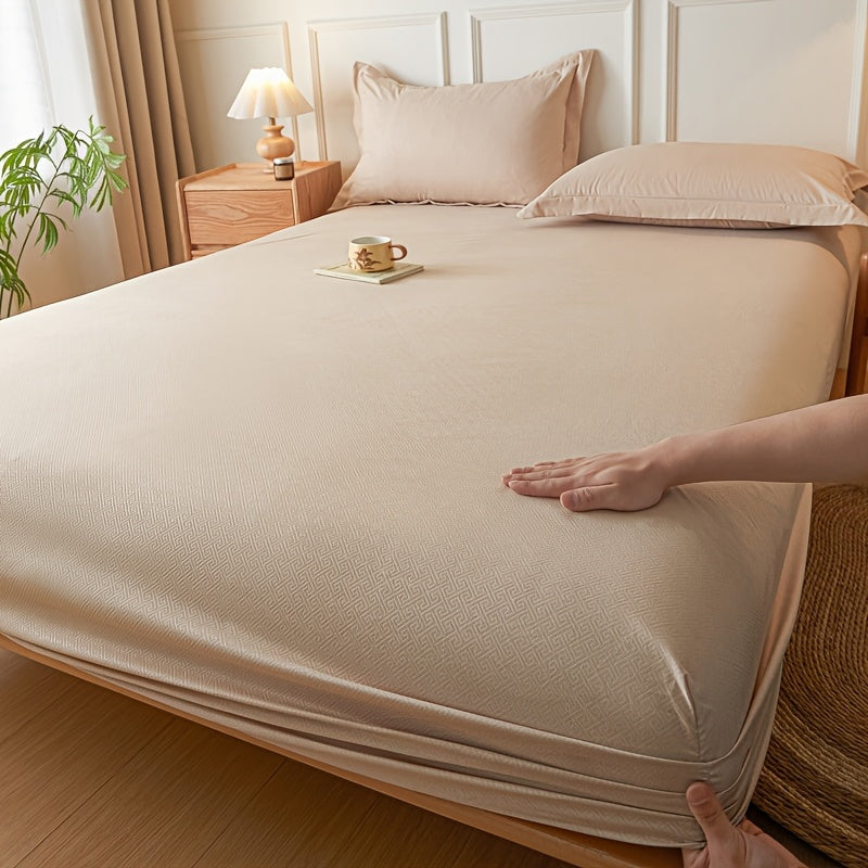 Light Blue Beige Full Wrap Fitted Sheet Non-Slip All-Season Bedding