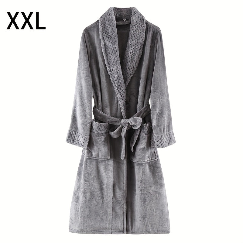Unisex Flannel Bathrobe for Autumn Winter Cozy Nightwear Home