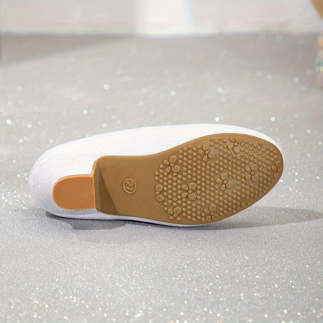 Girls' Sequin High Heels in Glittery White with Ankle Strap for Dance and Performance