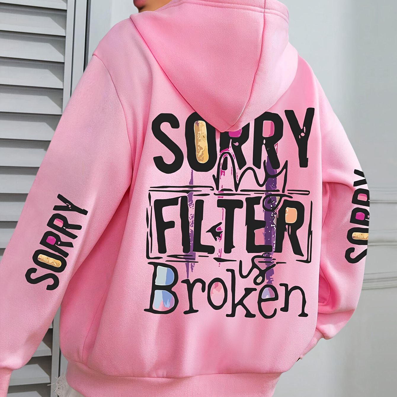 Women's Cozy Polyester Hoodie with Slogan Print, Long Sleeve, Pocket