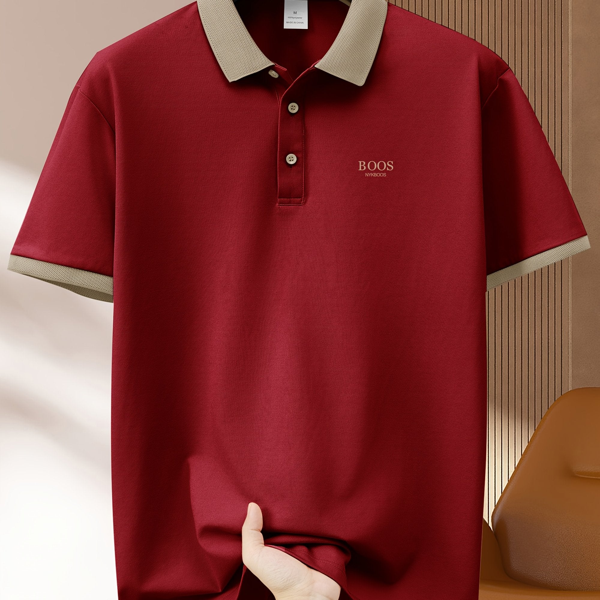 Camisa polo casual de hombre de color verde claro de manga corta, poliéster, para golf y deportes