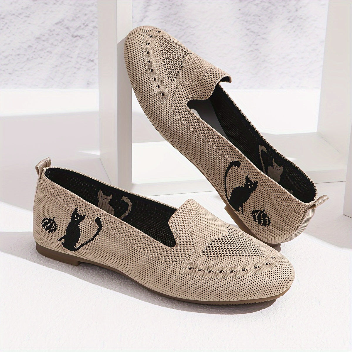Women's Breathable Fabric Ballet Flats with Heart Pattern Slip-On Shoes