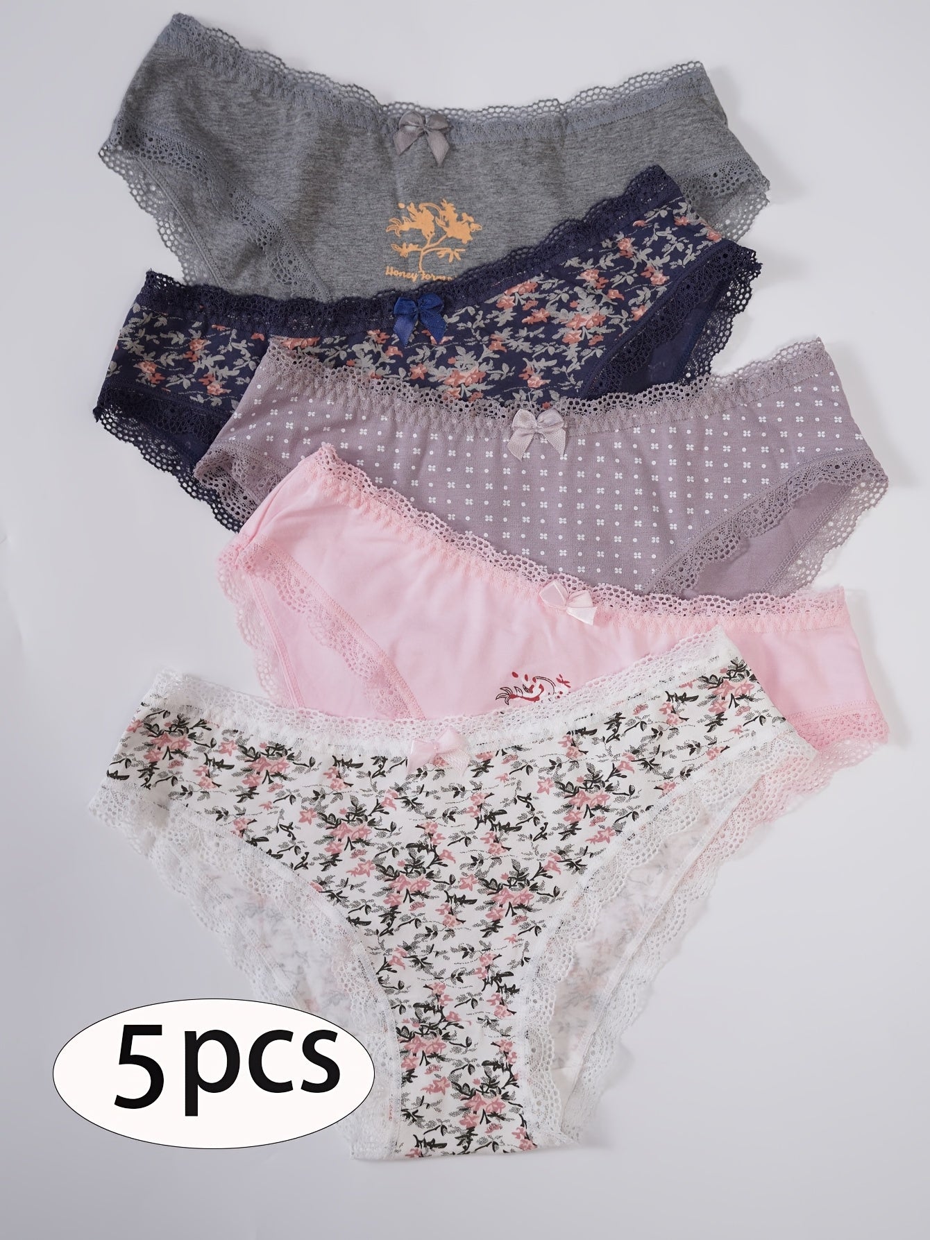 Women's Cotton Briefs Set with Polka Dot and Stripe Prints Mid-Rise Breathable Underwear 5-Pack