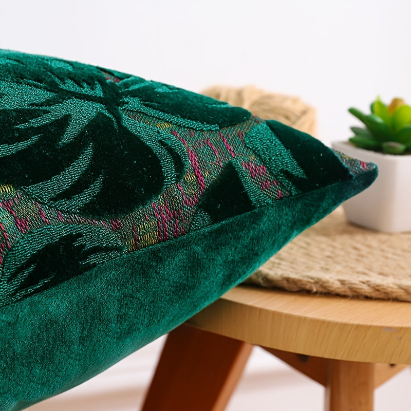 Set of Two Tropical Plant Polyester Chenille Jacquard Throw Pillow Covers for Living Room Decor