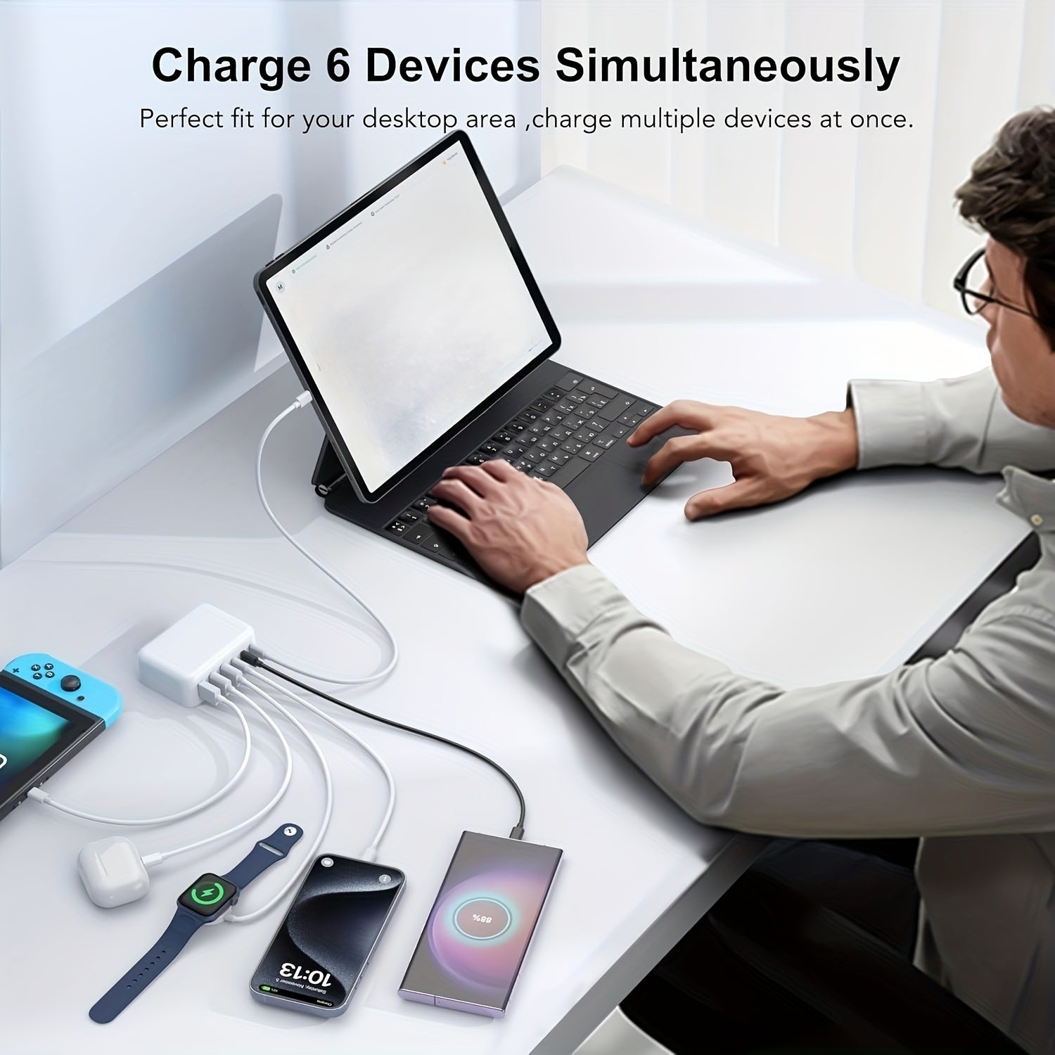 6-Port 100W USB C Wall Charger with 6-In-1 Fast Charging for iPhone iPad Samsung and More