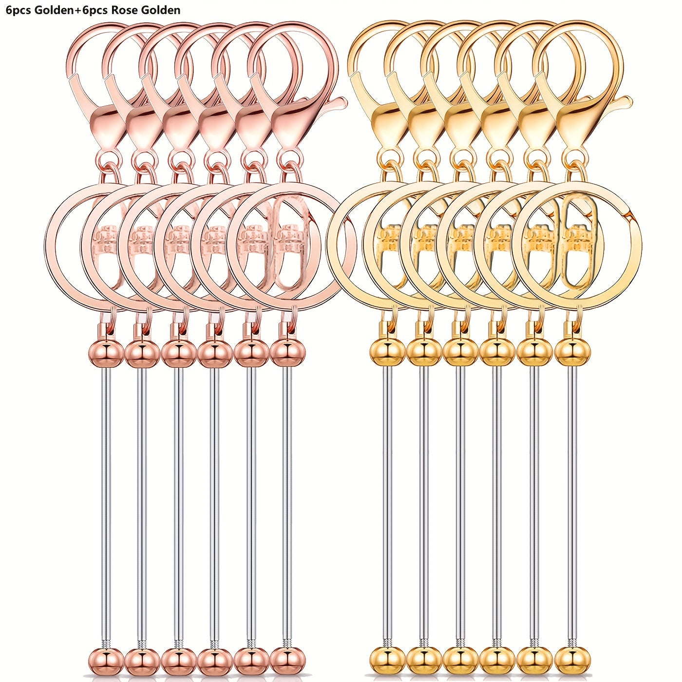Set de 12 barras de llavero con cuentas para hacer joyería DIY, cuentas en blanco de oro