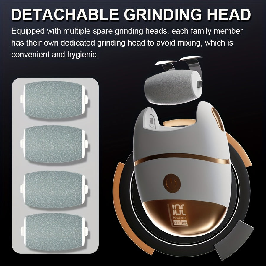 Electric Foot Grinder with LED Display, Rechargeable Lithium Battery, 4 Grinding Heads, Pedicure Skin Remover for Cracked and Hardened Feet