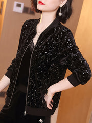 Women’s Star Print Lightweight Zip-Up Jacket with Baseball Collar for Spring and Summer