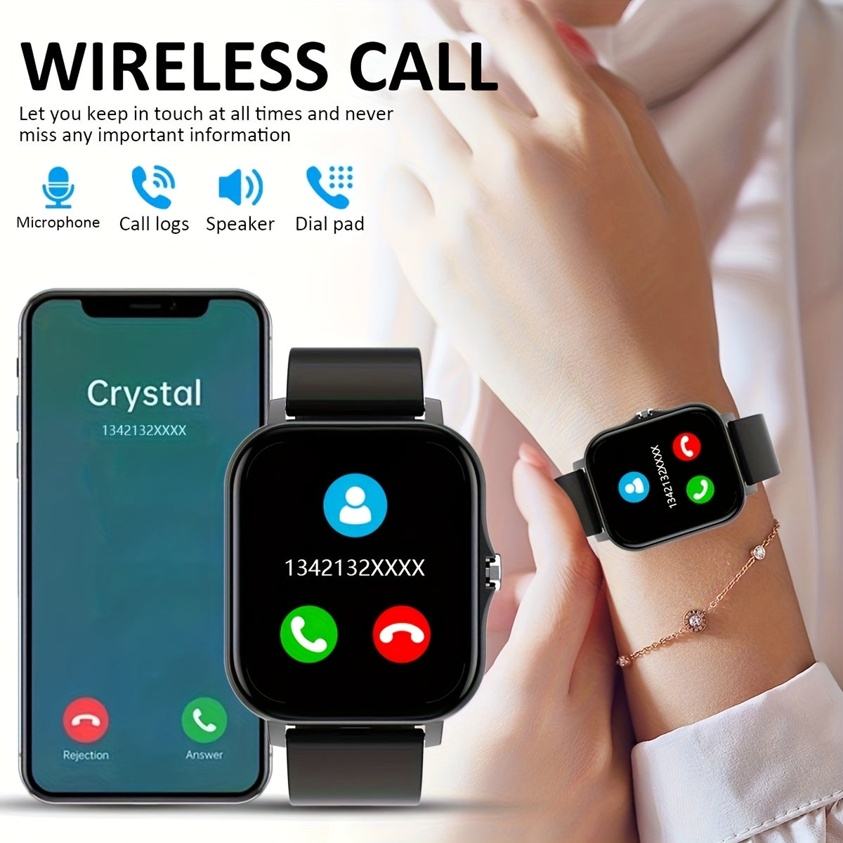 Men's and Women's Smart Watch 1.85-Inch HD Touchscreen Pedometer Calls Multi-Sport