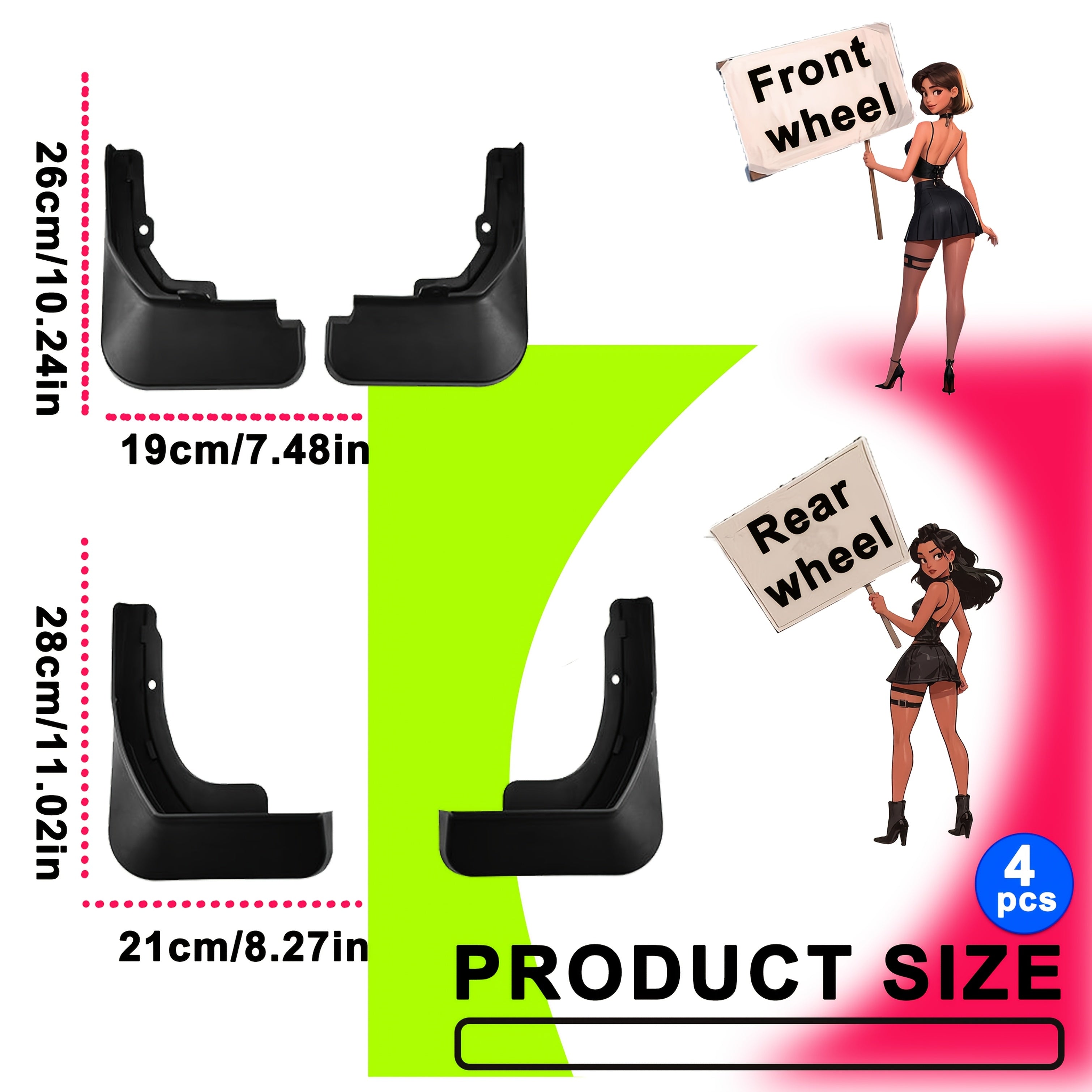 Juego de 4 protectores de barro para coche duraderos, protección contra arañazos, delanteros y traseros