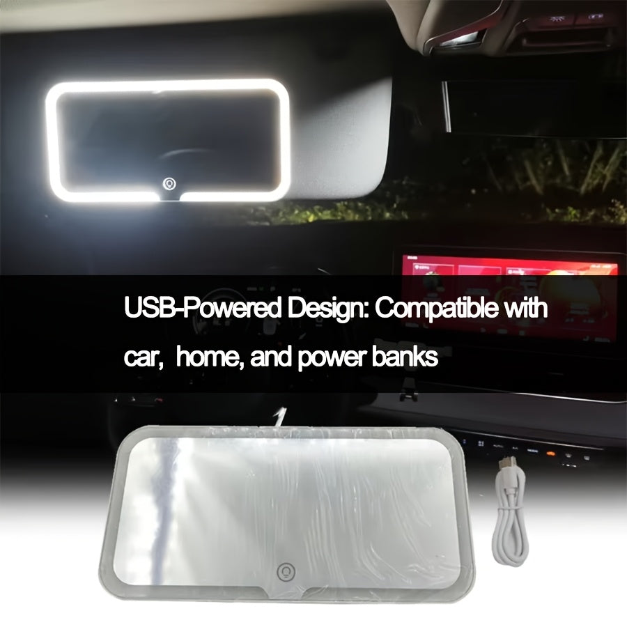 Portable LED Car Vanity Mirror with USB Rechargeable Foldable Design