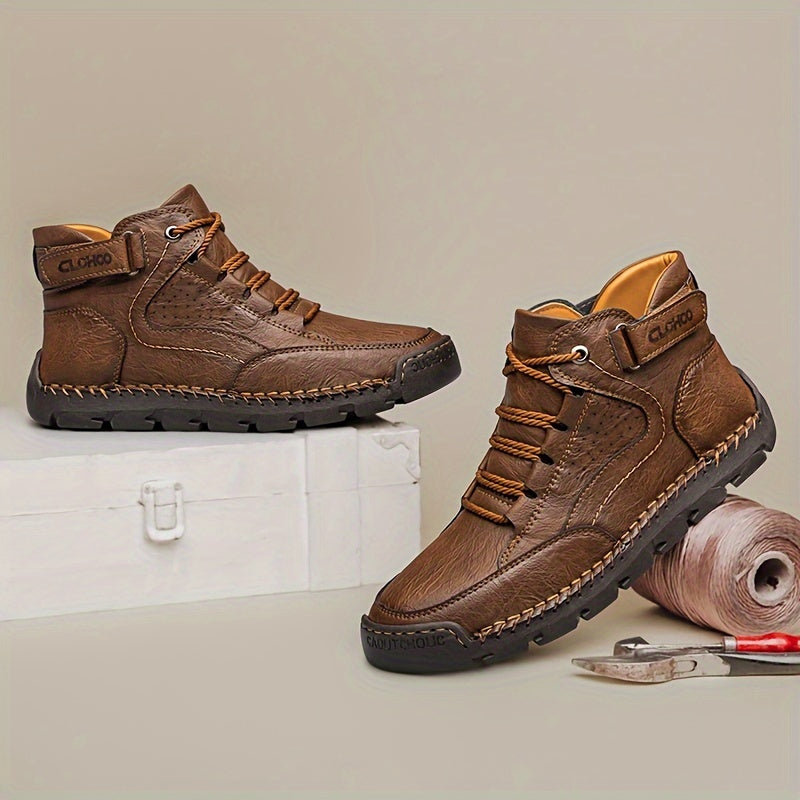 Men's Casual Ankle Boots Leather Rubber Sole Lace-Up All-Season Outdoor Streetwear