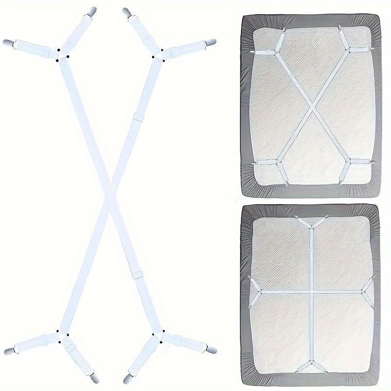 Adjustable Bed Sheet Holders Straps Black Nylon Elastic Crisscross Secure Fit