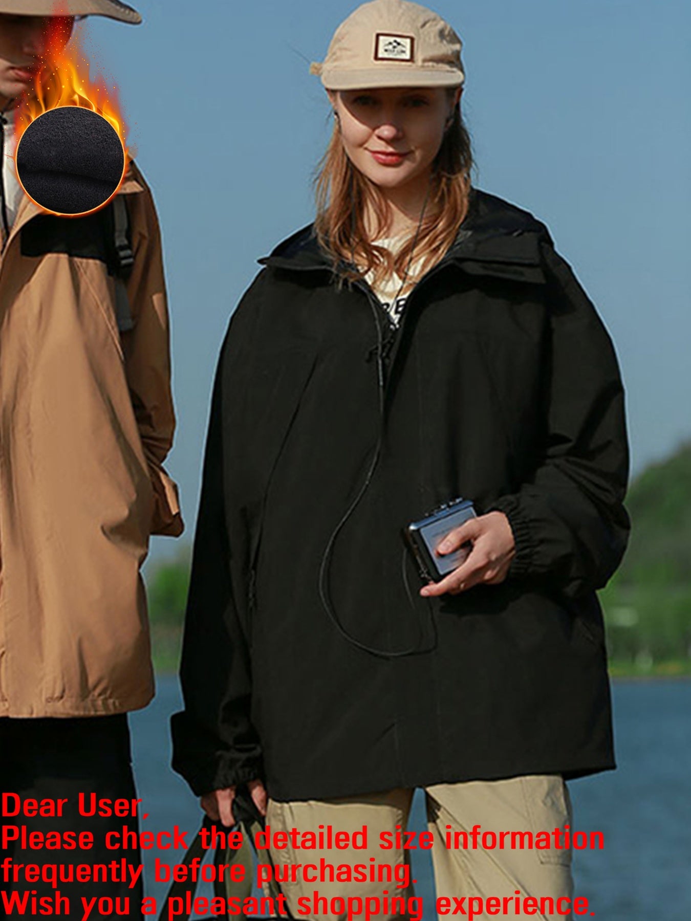 Women's Autumn Winter Windproof Hooded Outdoor Jacket with Zipper Pockets