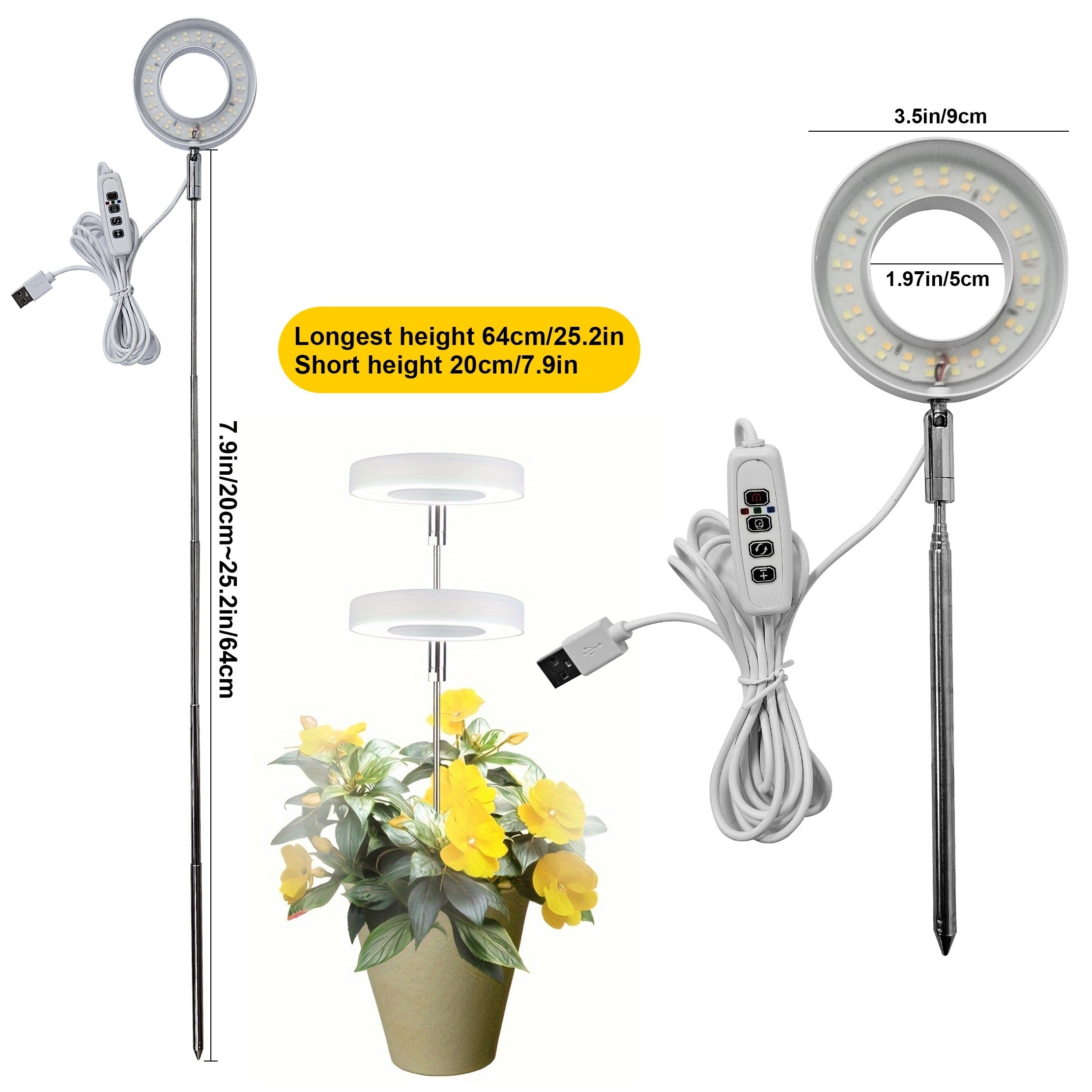 Adjustable Full Spectrum LED Plant Grow Light with Timer and USB Power for Indoor Plants