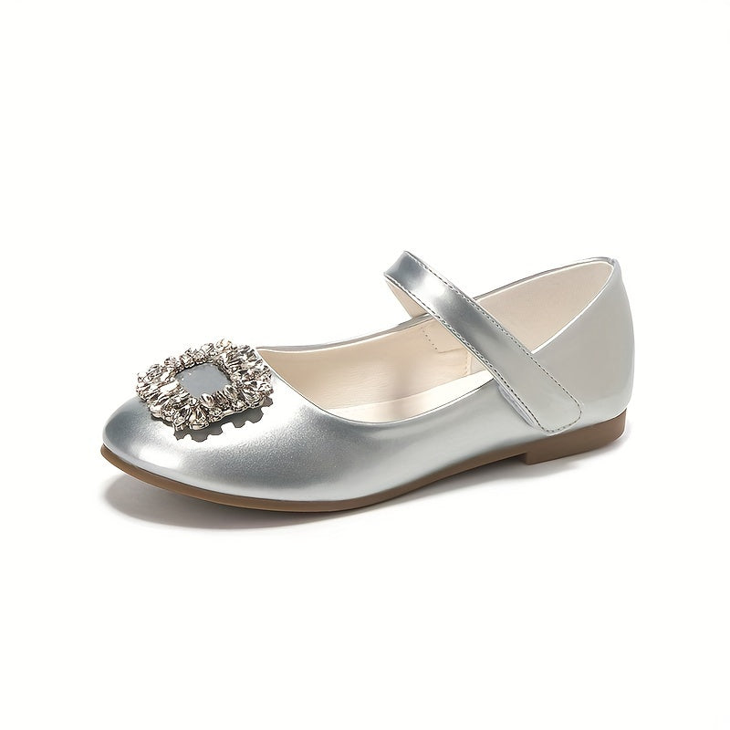 Girls Flat Shoes Spring Summer 2024 Rhinestone Round Toe Non Slip Fashionable Casual