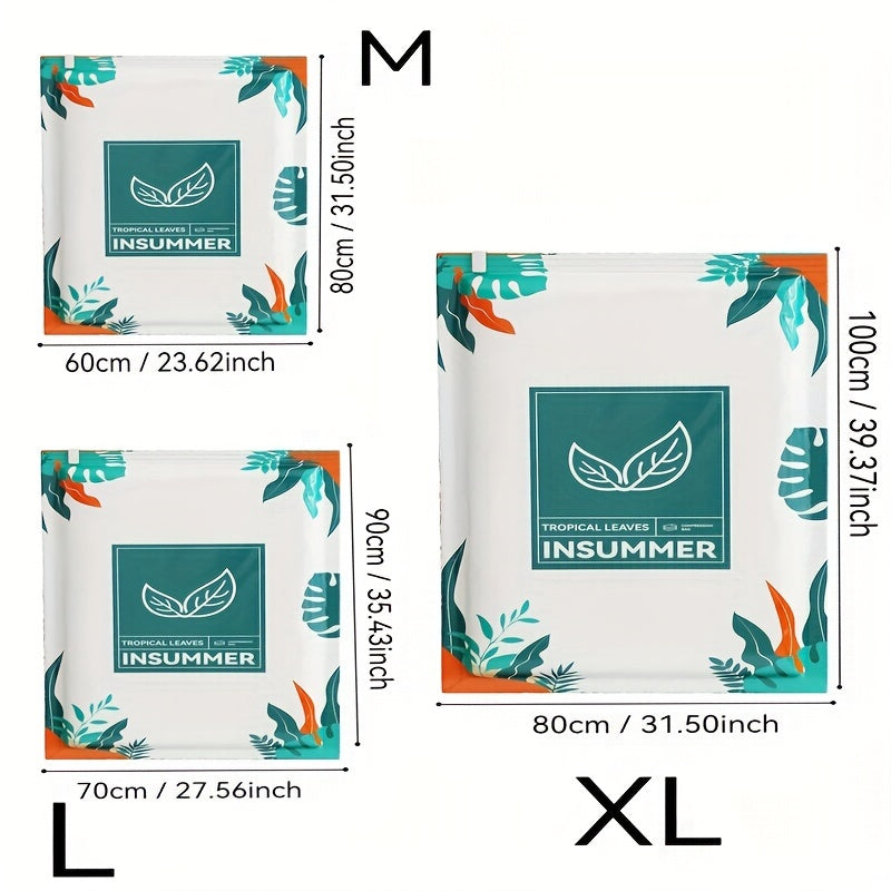 PVC materialidan tayyorlangan to'rtburchak shaklidagi uch dona Space Saver vakuum saqlash sumkasi kiyim, yotoq, yostiq, ko'rpa va ko'rpachalarni siqish va muhrlash uchun. Elektr energiyasi talab qilinmaydi. Yostiq va kiyim saqlash uchun mos.