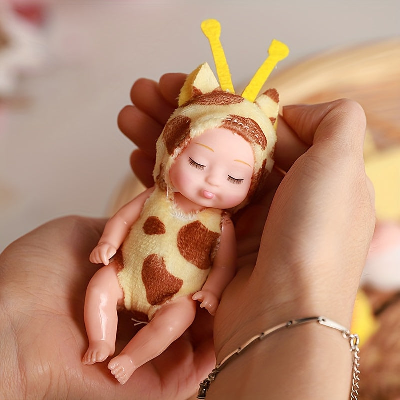 Mini Reborn Animal Doll for Kids 3-6 Pastel PVC Soft Toy with Clothes and Hat