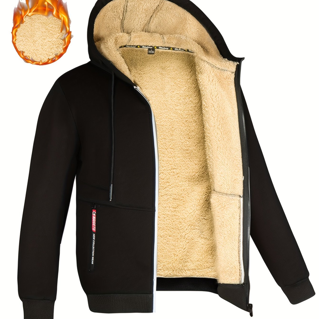 Men's Fleece Jacket Hooded Zip Closure Pockets Sports Casual Winter Spring Fall