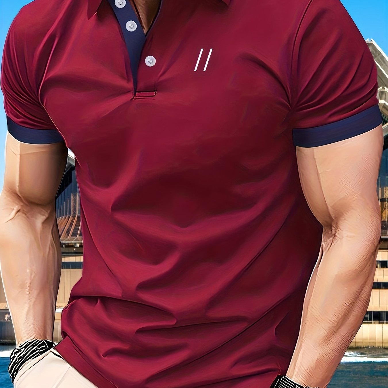 Men's Short Sleeve Athletic Polo Shirt Geometric Pattern Button Up Summer Casual