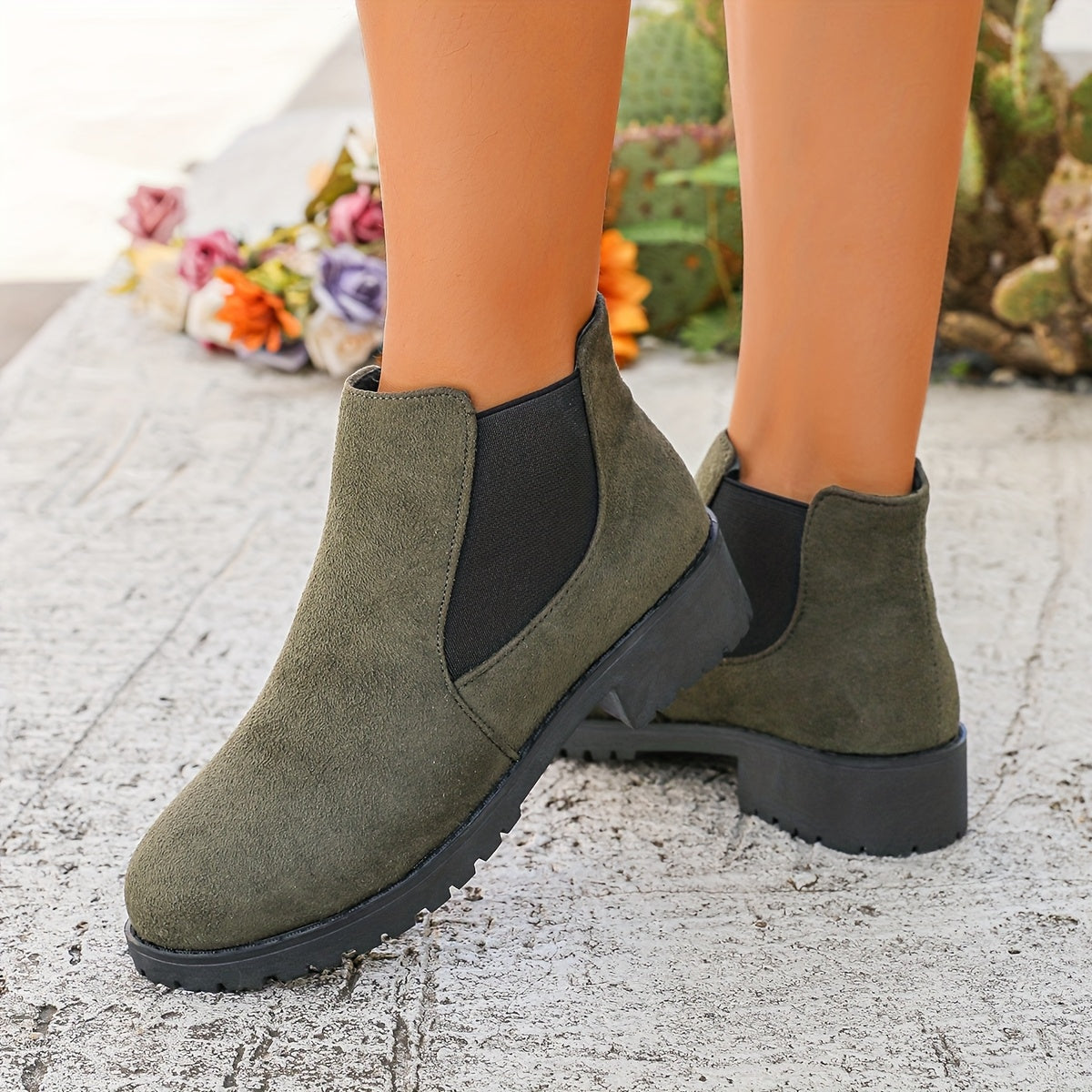 Women's Ankle Boots Leather Mid-Heel Casual Dress Shoes Black Blue Green Brown