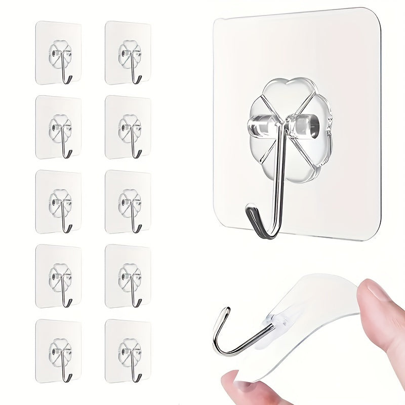 10/30 Pcs Transparent Adhesive Hooks Multi-Functional Bathroom Kitchen Wall Mount
