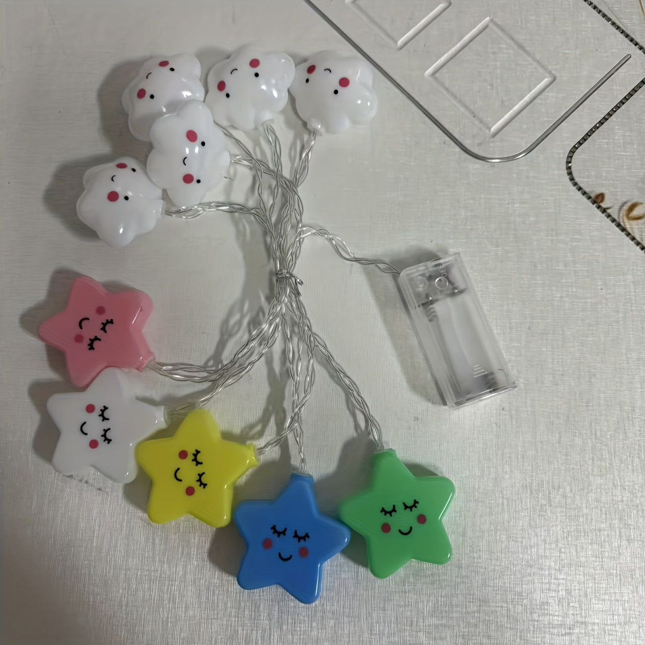 Luces de cadena con formas de nubes y estrellas, alimentadas por batería, decoración para interiores