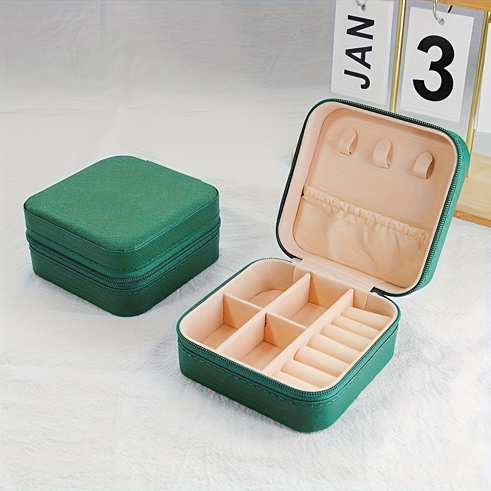 Jewelry Organizer Box with Removable Trays Faux Leather Textured Finish for Travel and Storage