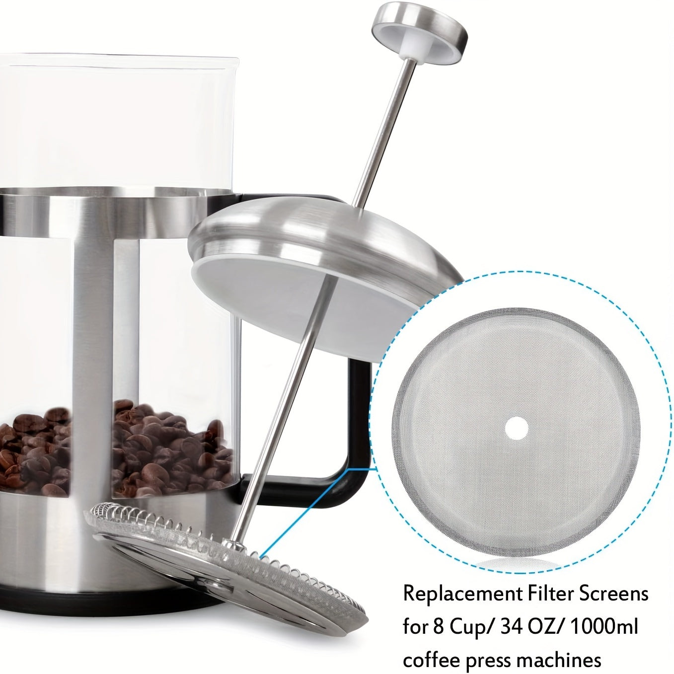 3-Piece Stainless Steel French Press Filter Set for 8-Cup Coffee Tea Makers