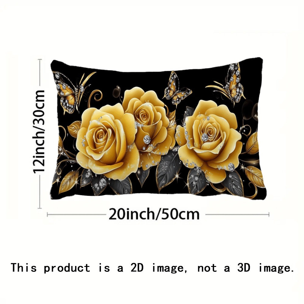 Floral Print Flannel Pillow Cover 50x30 cm Zippered Machine Washable for Sofa Bed Car