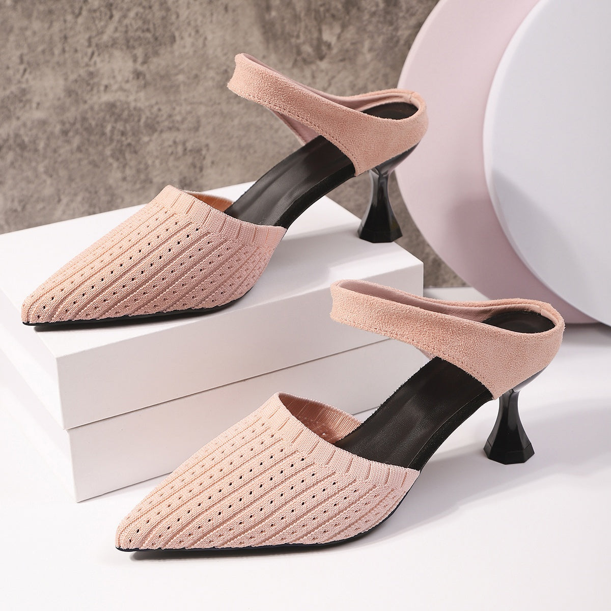 Women's Pointed Toe High Heel Sandals Black Fabric Formal Dress Shoes