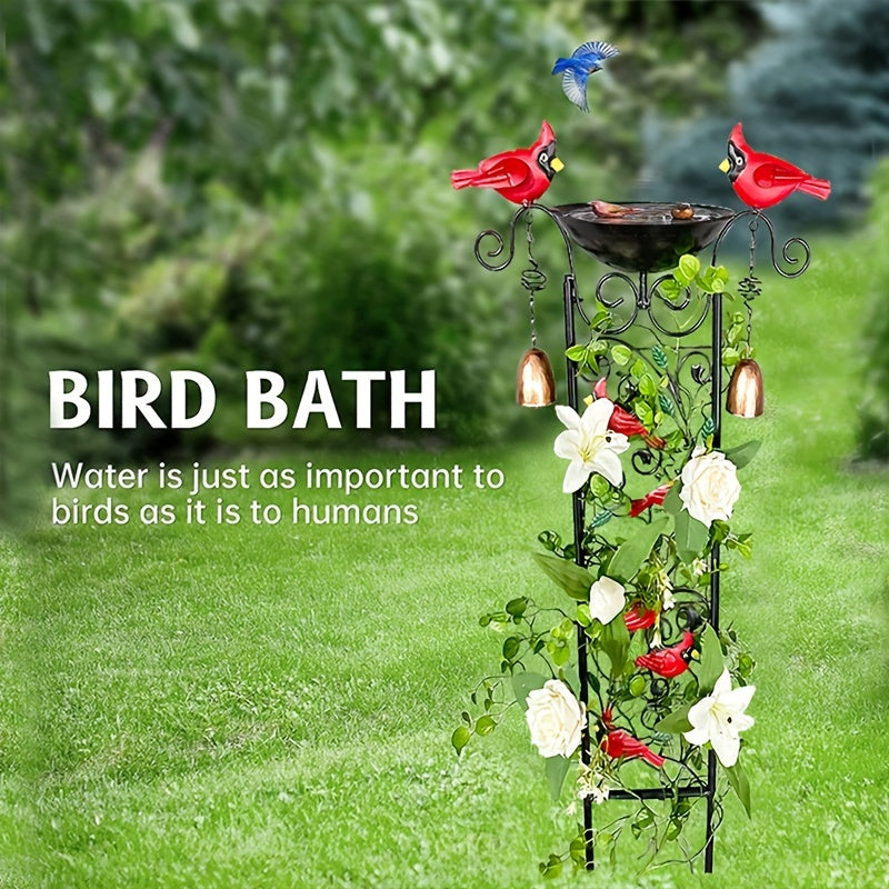 Outdoor Metal Tall Birdbath with Cardinal Statue and Removable Iron Pots