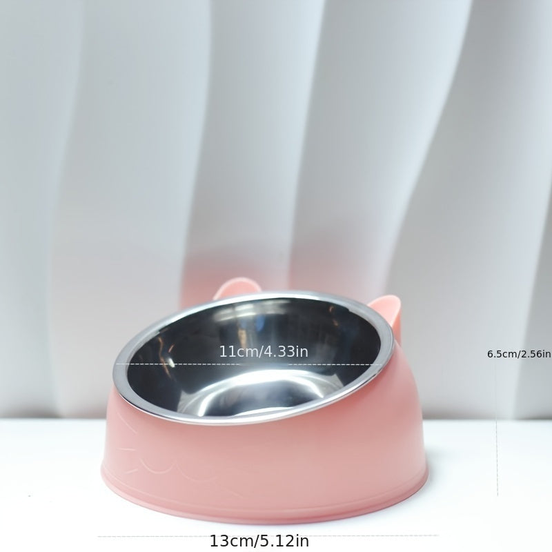 Raised Stainless Steel Cat Food Bowl with Non-Slip Base and 100ml Capacity