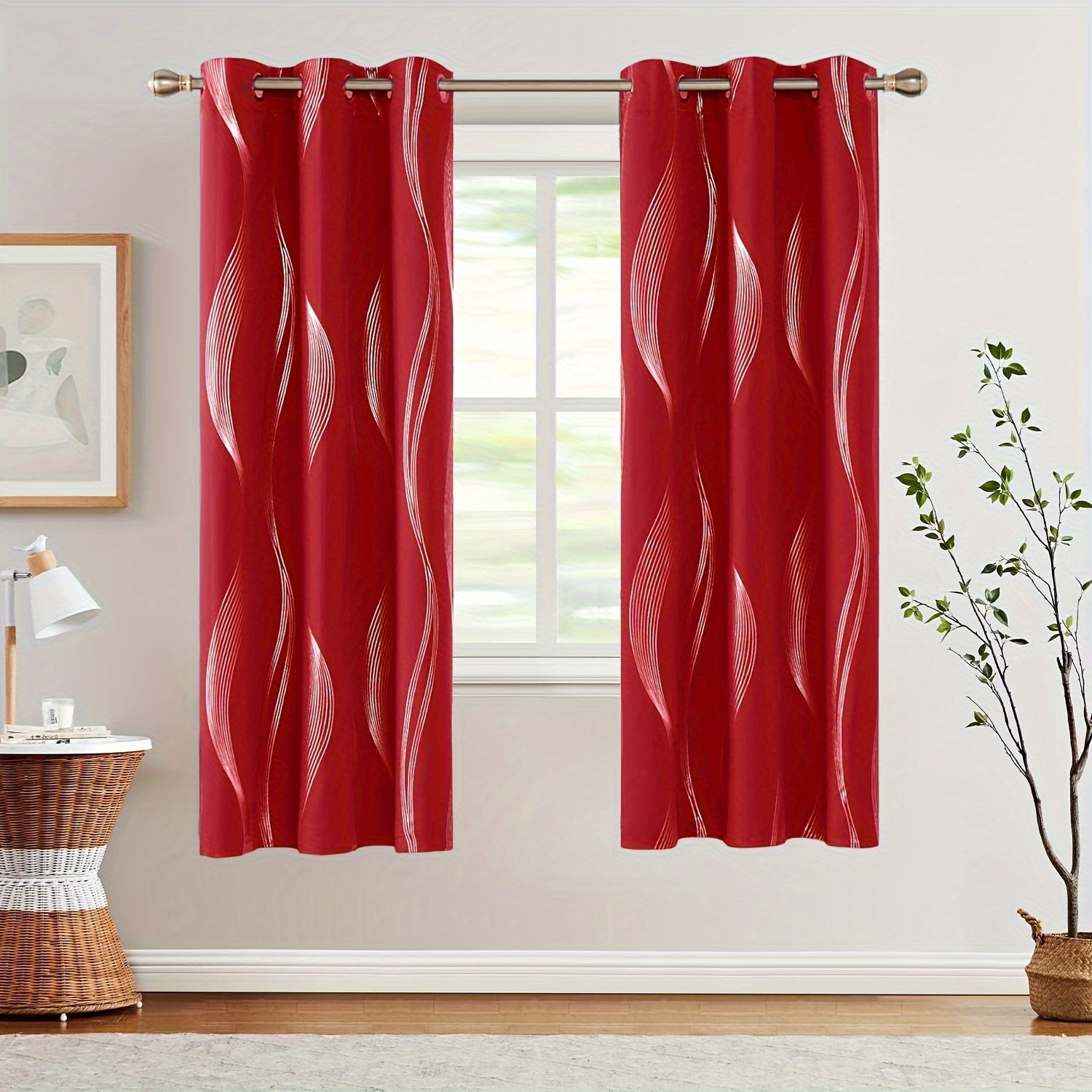 Contemporary Blackout Curtains 2 Pieces Woven Polyester Grommet Top Room Darkening