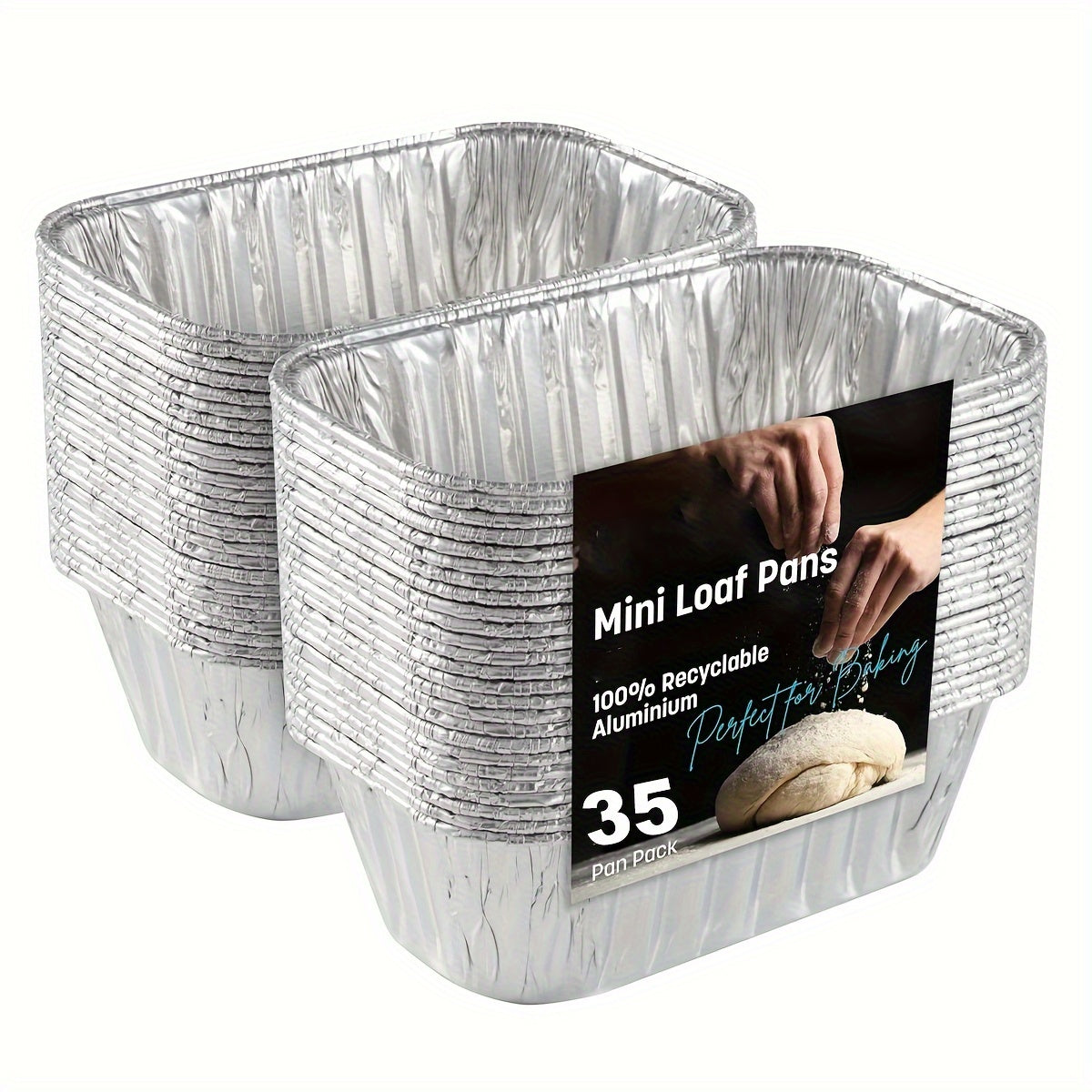 Pack of 35 Aluminum Mini Loaf Pans Disposable Recyclable Baking Tins 15.24cm x 8.89cm x 5.08cm