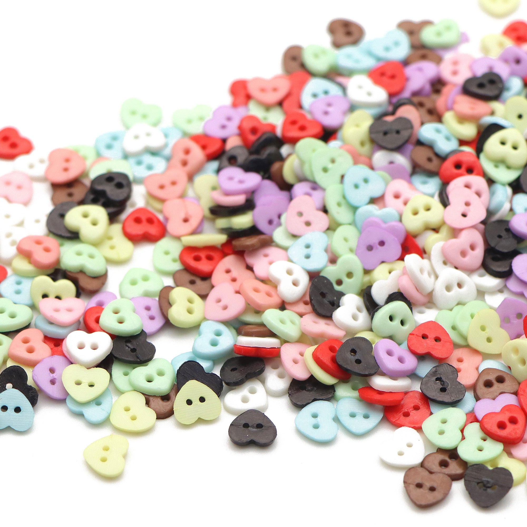 Set of 100 Mini Heart Buttons 6mm for Crafts and Doll Outfits in Assorted Colors