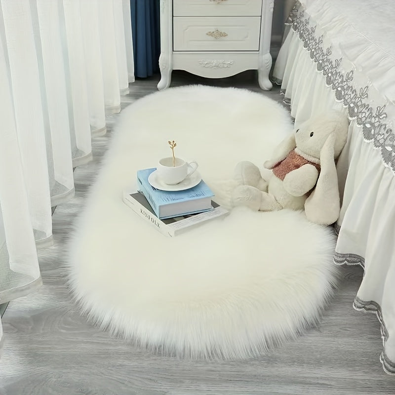 Solid Fuzzy Oval Rug for Bedroom Floor Carpet Contemporary Home Decor