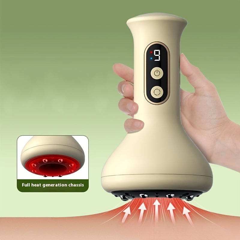 Light Yellow Electric Gua Sha Massager with Suction Cup USB Rechargeable for Face and Body