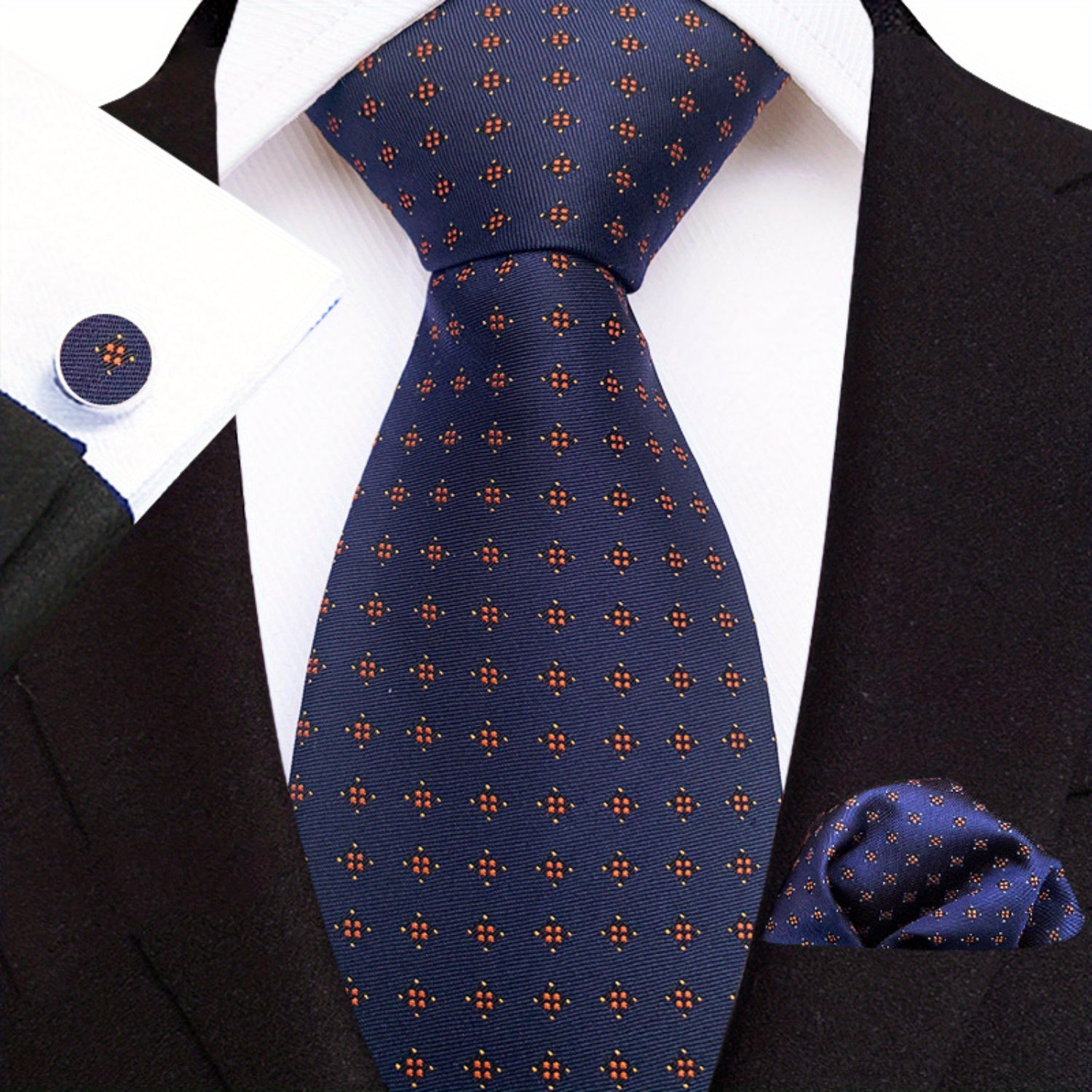 Men's Paisley Floral Necktie Set with Handkerchief and Clip for Formal Occasions