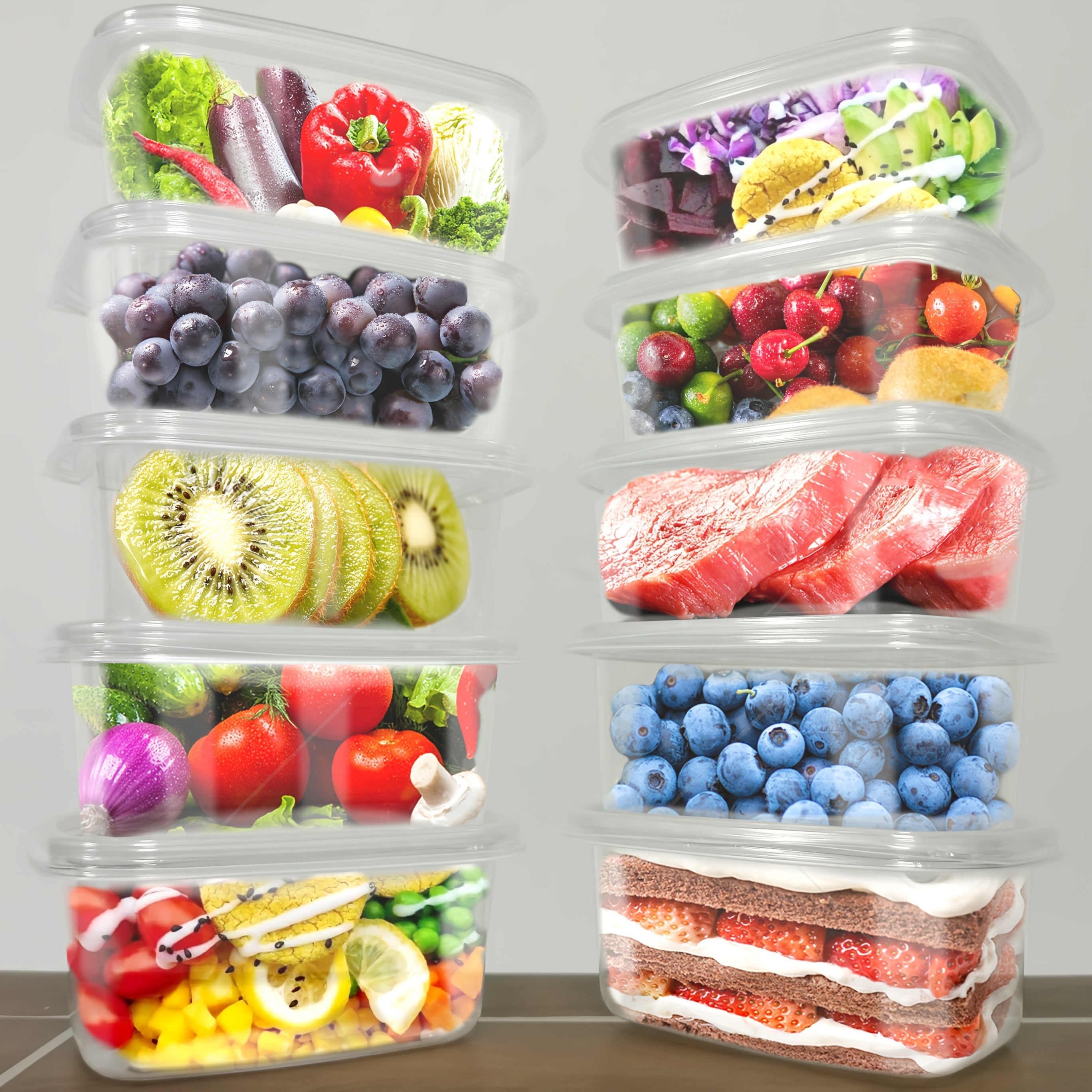 Set of 10 Stackable BPA-Free Food Storage Containers with Lids for Cereal Fruits Meat