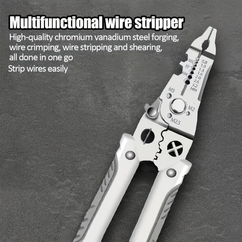 Wire Stripper and Crimping Tool Chrome Vanadium Steel Non-Slip Grip for Electricians
