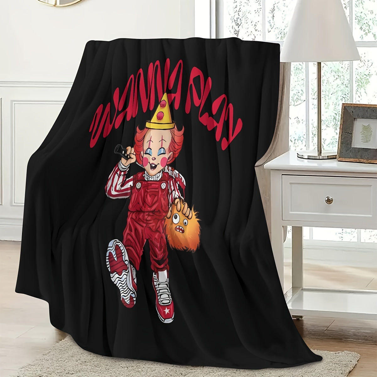 Modern Clown Design Flannel Throw Blanket Soft Cozy Geometric Pattern Machine Washable