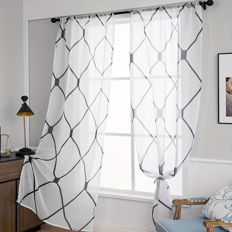 Geometric Printed Sheer Curtains for Living Room Bedroom Office Kitchen