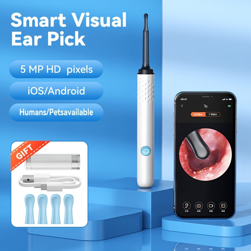 Vizual quloq tozalash to'plami 7 vosita, 6 almashtiriladigan bosh, 1080P kamera, quloq yo'lida ko'rinadigan sochlar, zaryadlanadigan qosh, ideal quloq tozalash sovg'asi.